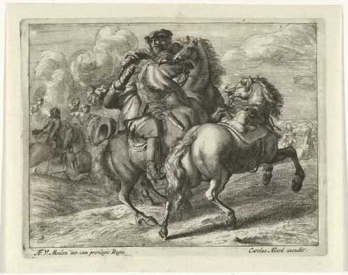Militair te paard neergeschoten by anonymous, print, 1673-1709