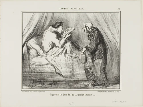 “A protest on New Year's Day! What luck! ...........,” plate 42 from Croquis Parisiens by Honoré-Victorin Daumier, print, 1857
