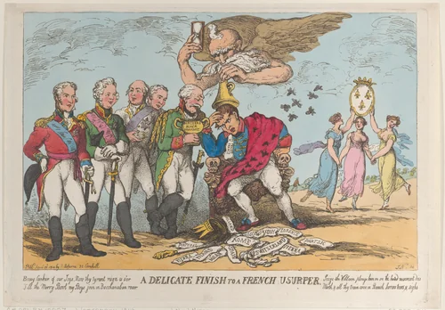 A Delicate Finish to a French Usurper by Thomas Rowlandson, print, 1814