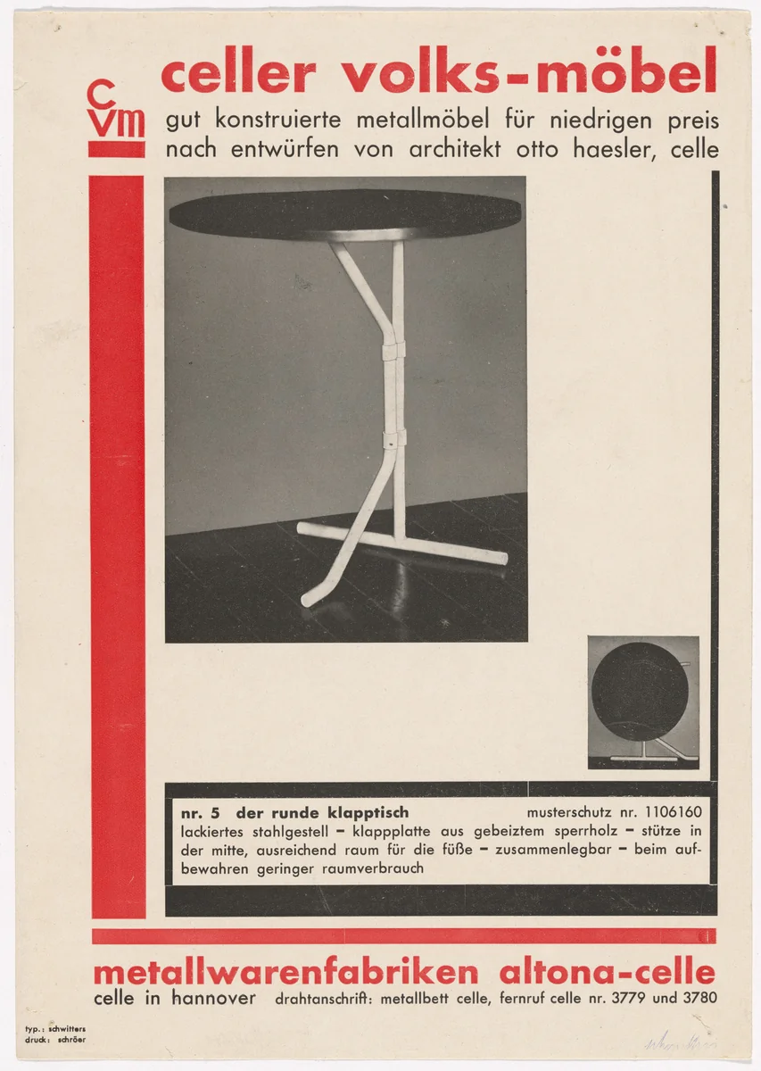 Brochure for Celle People’s Furniture (Celler Volks-Möbel), Hannover by Kurt Schwitters, design, 1929