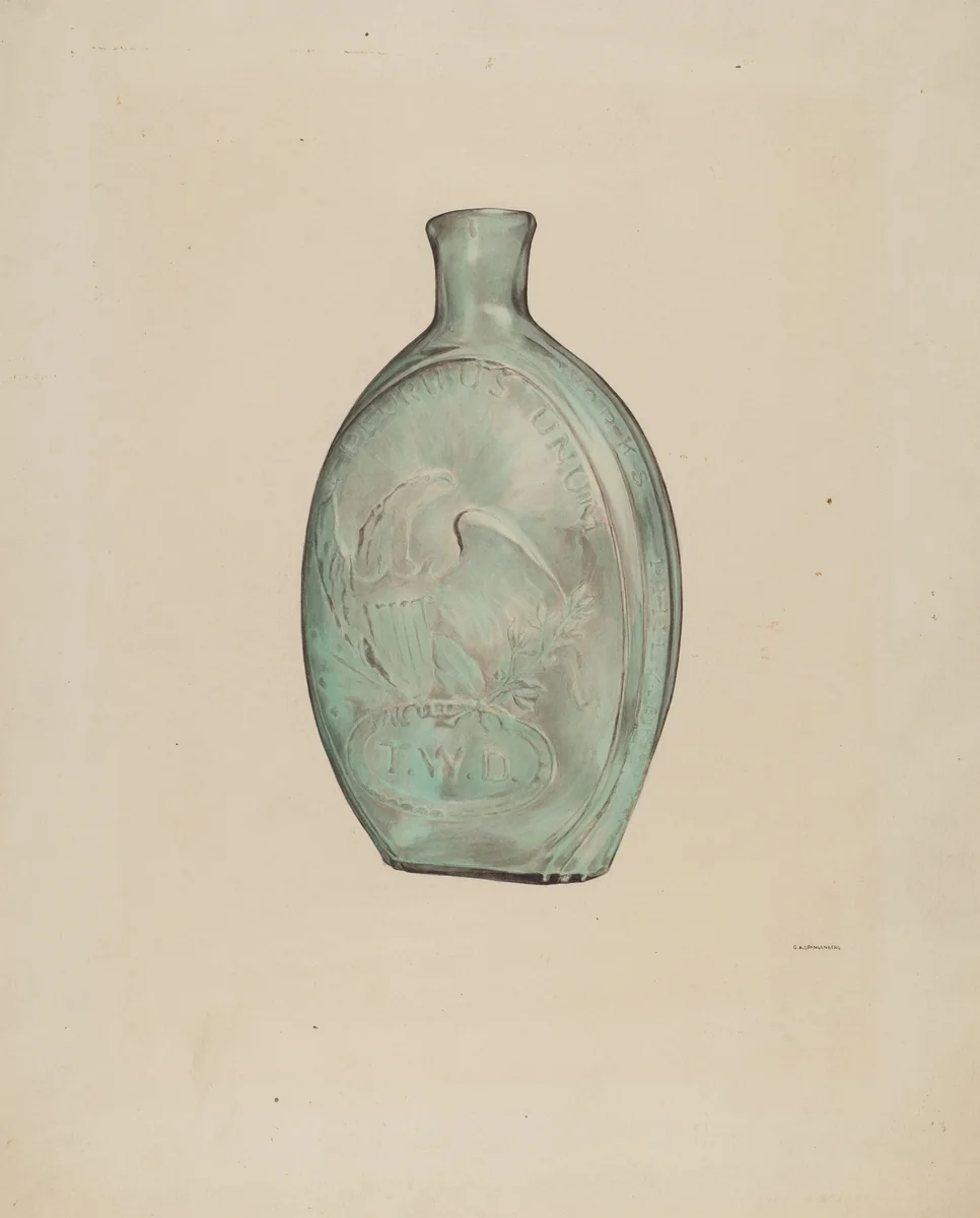 Whiskey Flask by G.A. Spangenberg, index of american design, 1938