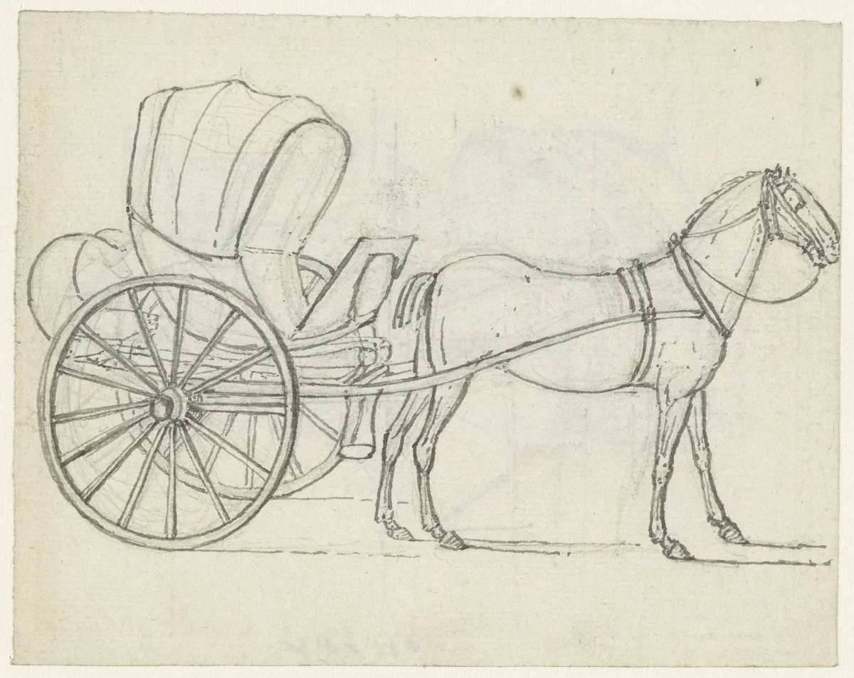 Sjees met één paard naar rechts by Georges Michel, drawing, 1773-1843