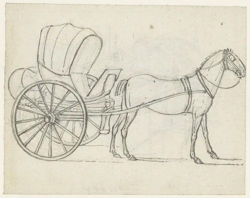 Sjees met één paard naar rechts by Georges Michel, drawing, 1773-1843