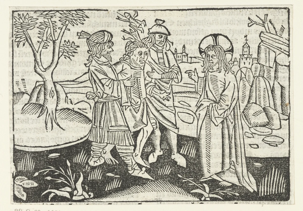 Christus geneest een bezeten man by Unknown, print, 1480-1500