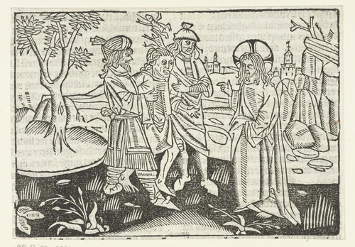 Christus geneest een bezeten man by Unknown, print, 1480-1500