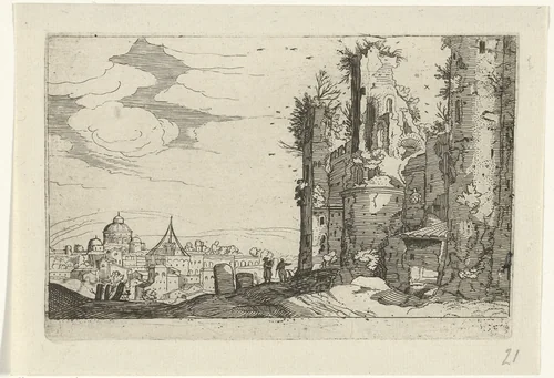 Gezicht op Rome vanaf Monte Pincio by anonymous, print, 1594-1685
