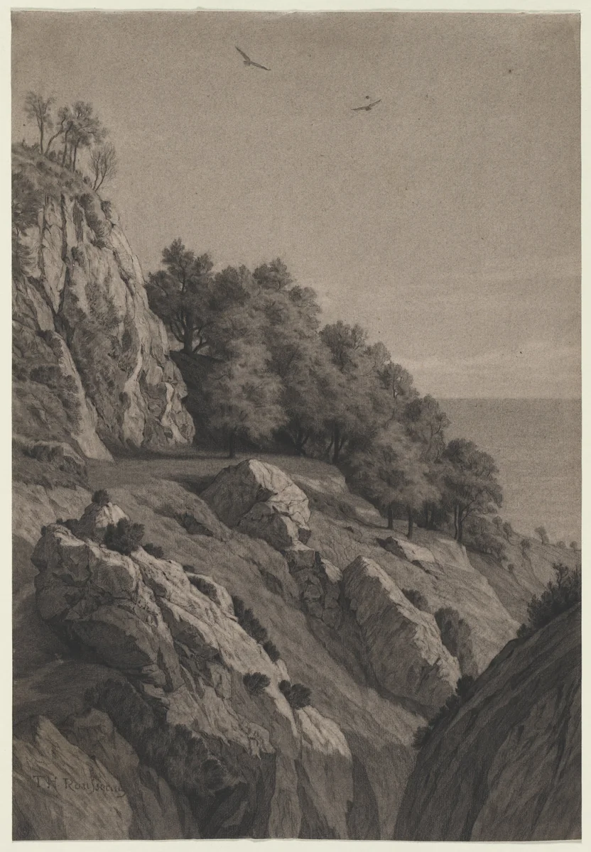 Rocky Cliff on a Coast by anonymous, drawing, 1845-1865
