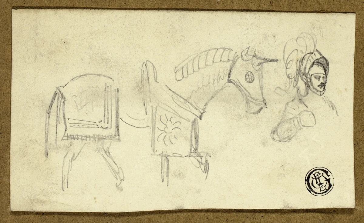 Horse and Man in Armour by Unknown Artist, drawing, 1800-1899