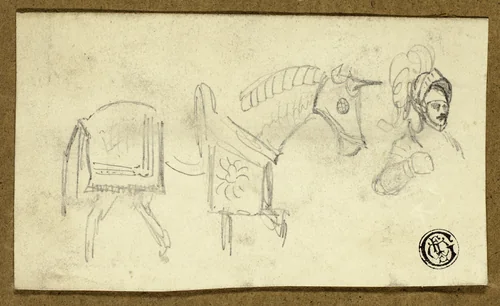 Horse and Man in Armour by Unknown Artist, drawing, 1800-1899