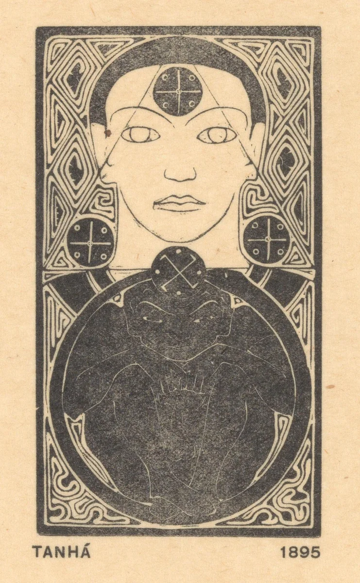 Figuur in driehoek en figuur in cirkel by Karel Petrus Cornelis de Bazel, print, 1895