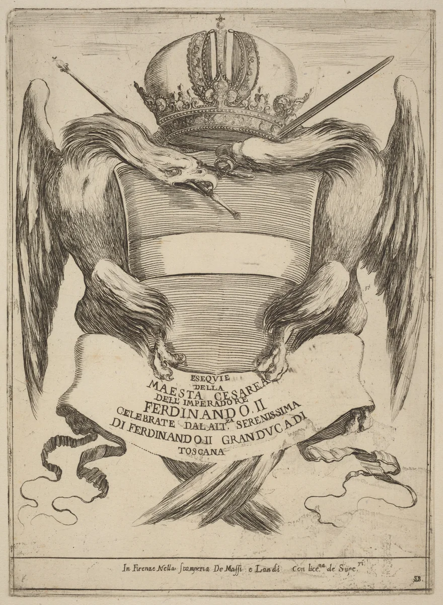 Arms with a Dedication to Grand Duke Ferdinand II by Stefano della Bella, print, 1610-1664