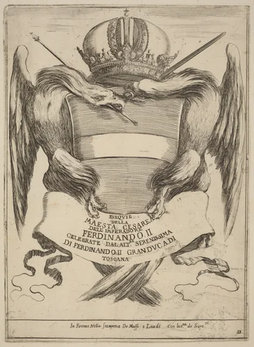 Arms with a Dedication to Grand Duke Ferdinand II by Stefano della Bella, print, 1610-1664