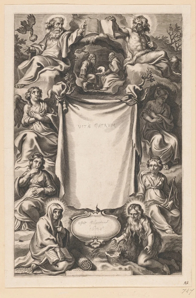 Verschillende heiligen in een landschap by Cornelis Galle, print, 1628