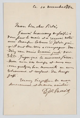 Letter to Pierre Marie Pietri, with envelope by Eugène Delacroix, other, 1857-1867