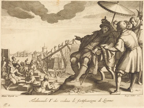 Construction and Fortification of the Port of Livorno by Jacques Callot, print, 1614