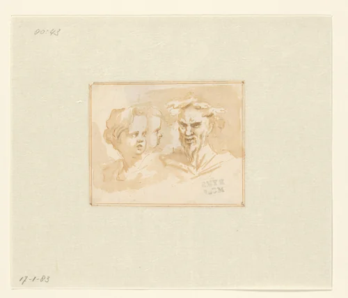 Twee kinderen en een sater by Jan de Bisschop, drawing, 1648-1671