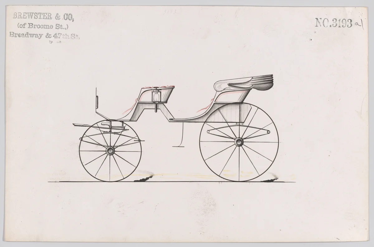 Design for Cabriolet Phaeton, no. 3193a by Brewster & Co., drawing, 1876