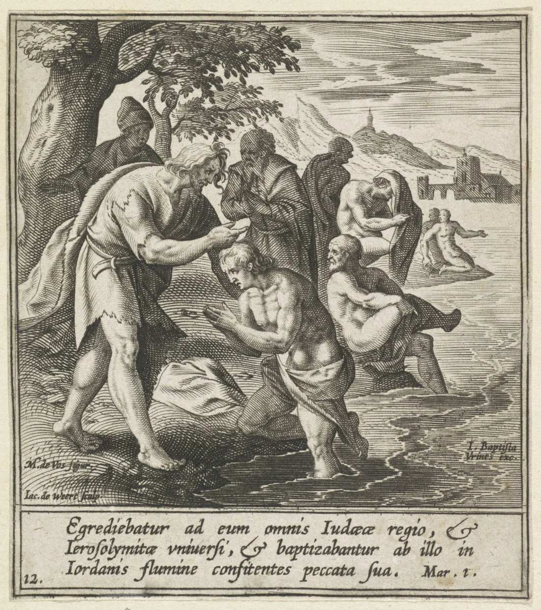 Johannes de Doper bij de Jordaan by Unknown, print, 1580-1600