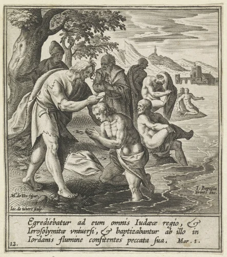 Johannes de Doper bij de Jordaan by Unknown, print, 1580-1600