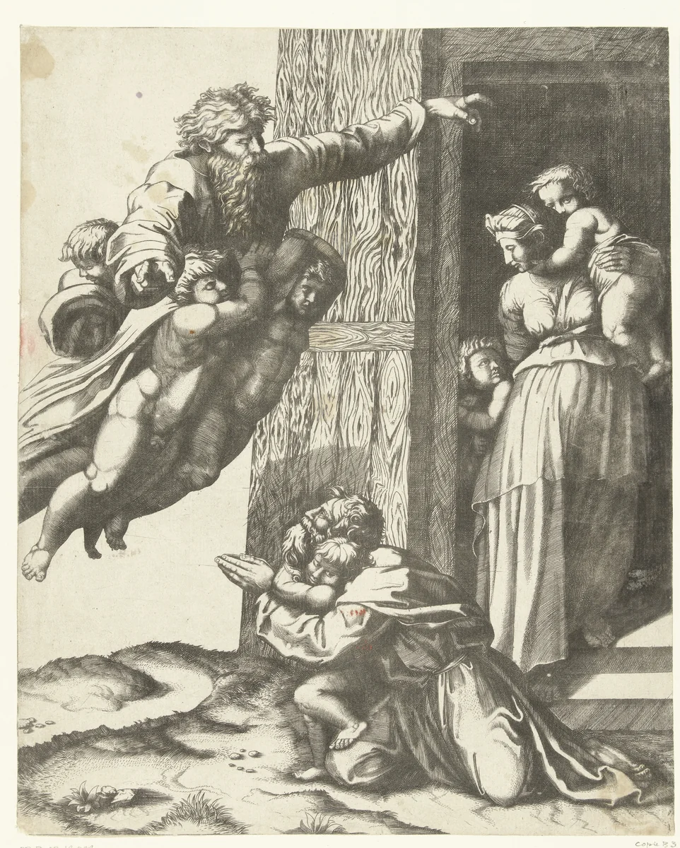 God verschijnt aan Noach na de zondvloed by anonymous, print, 1513-1565
