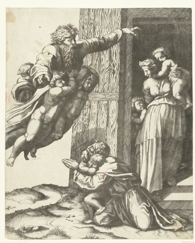 God verschijnt aan Noach na de zondvloed by anonymous, print, 1513-1565