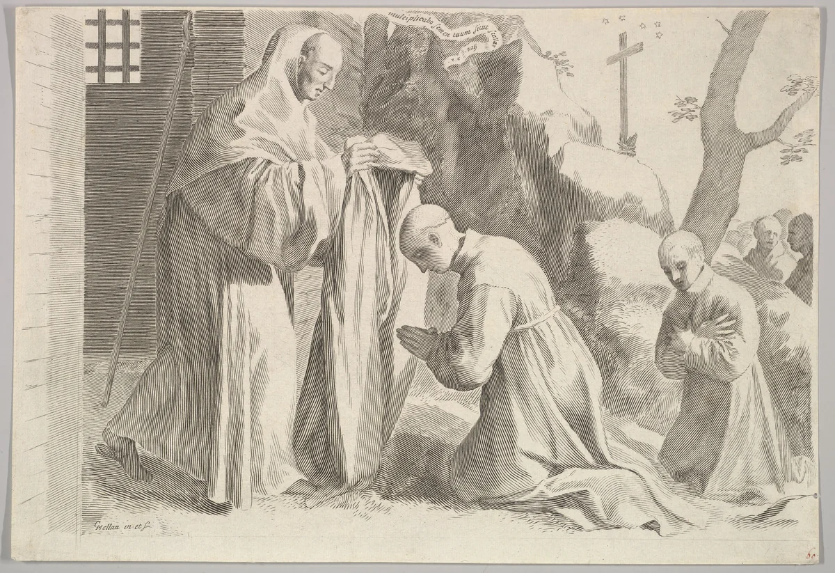 St. Bernard Receives a Monk's Habit by Claude Mellan, print, 1600-1688