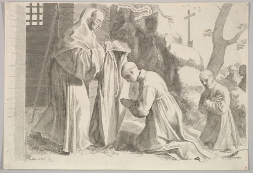 St. Bernard Receives a Monk's Habit by Claude Mellan, print, 1600-1688
