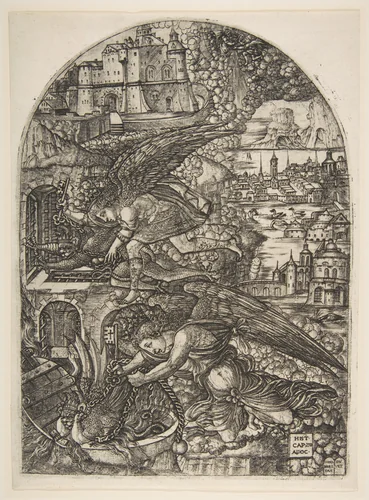 Satan bound for a Thousand Years, from the Apocalypse by Jean Duvet, print, 1480-1570