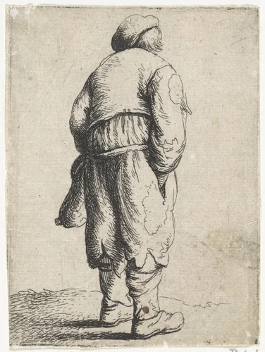 Figuur op de rug gezien met handen in de zakken by Jan Gillisz van Vliet, print, 1635