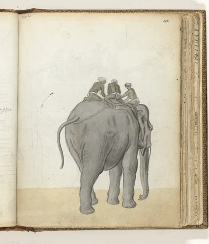 Inbinden van een olifant by Jan Brandes, drawing, 1785