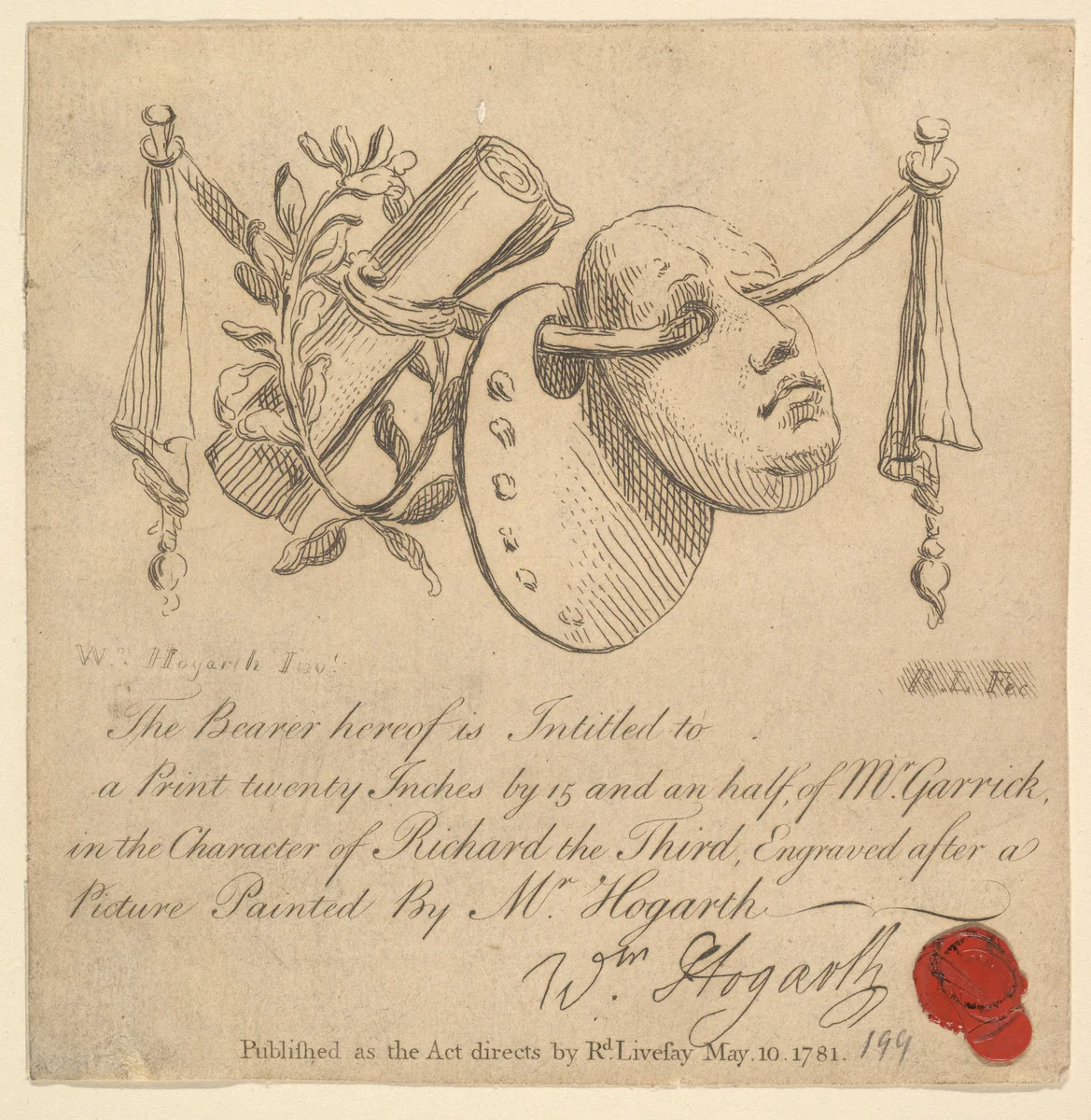 Mask and Palette by Richard Livesay, print, 1781