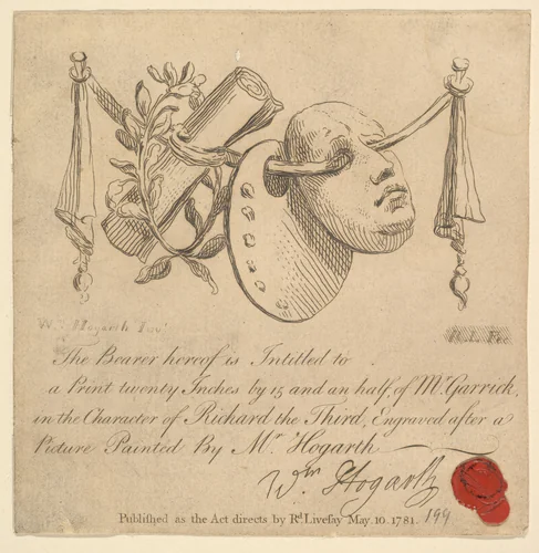 Mask and Palette by Richard Livesay, print, 1781