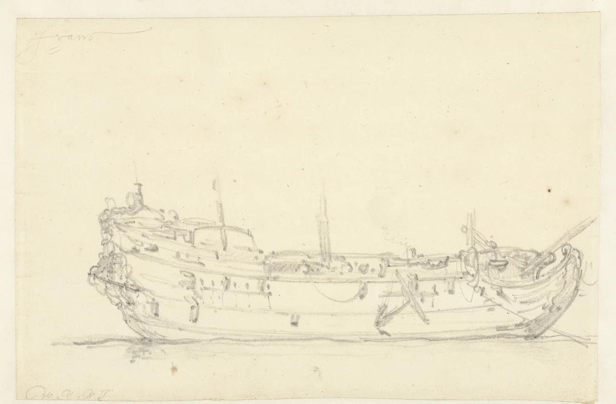 Romp van een Frans schip, van opzij by Willem van de Velde, drawing, 1643-1707