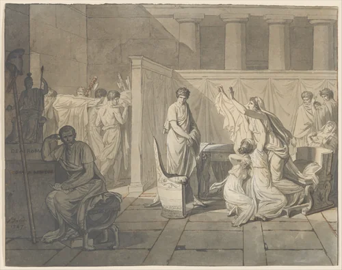The Lictors Bringing Brutus the Bodies of his Sons by Jacques-Louis David, drawing, 1787