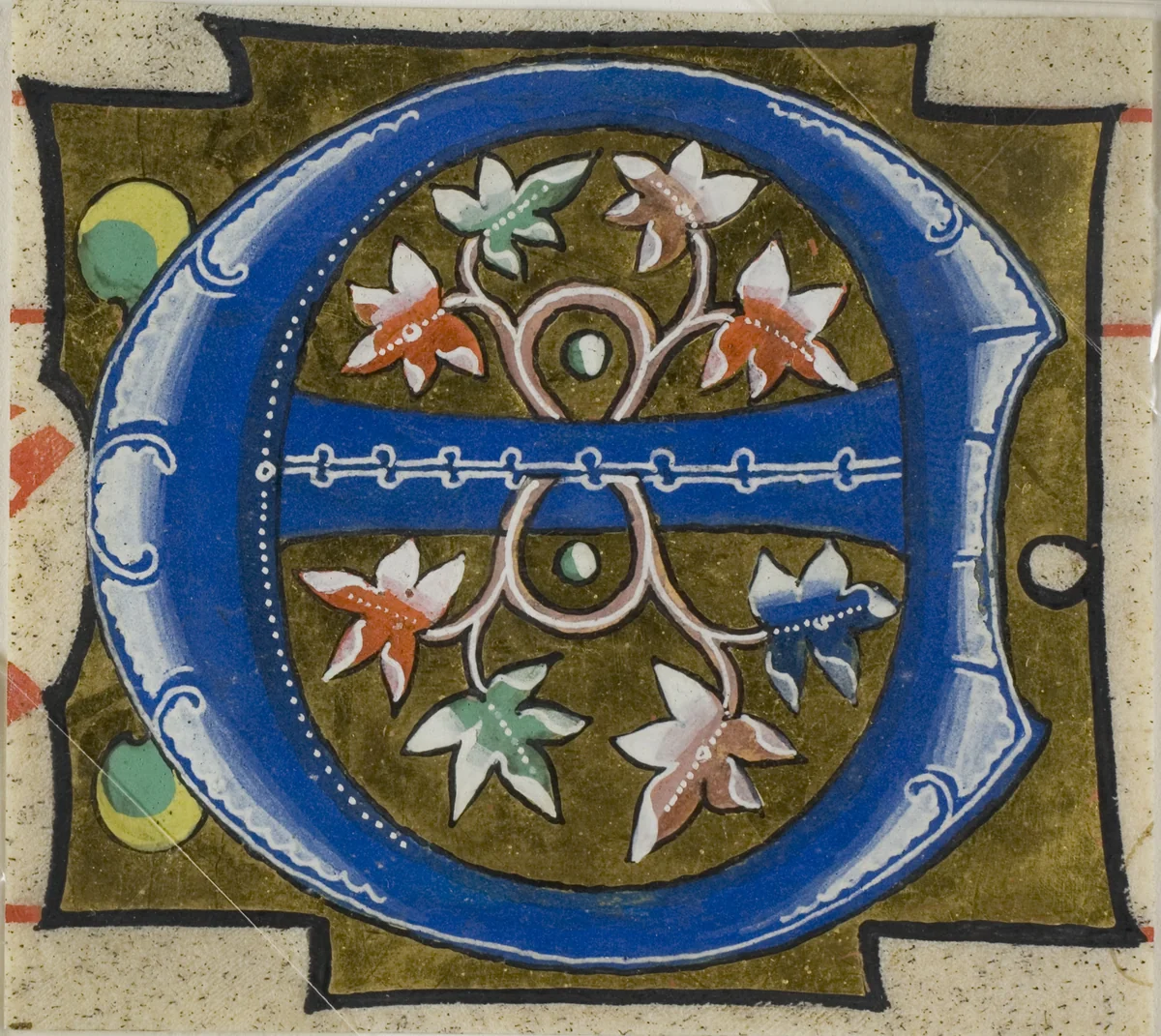 Decorated Initial "E" with Flowers from a Choir Book by European, painting, 1300-1399