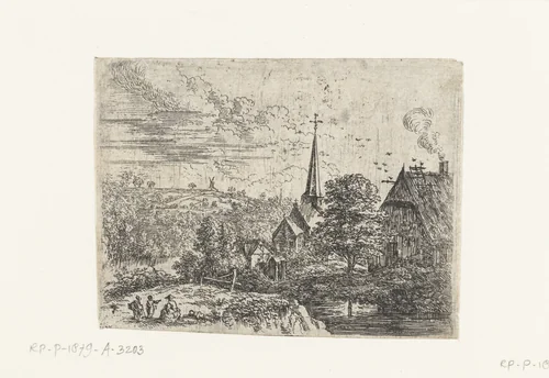 Dorp gelegen aan een rivier by Lucas van Uden, print, 1605-1673