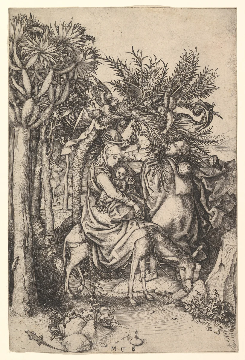 Rest on the Flight into Egypt by Martin Schongauer, print, 1465-1476