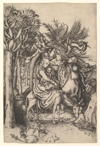 Rest on the Flight into Egypt by Martin Schongauer, print, 1465-1476