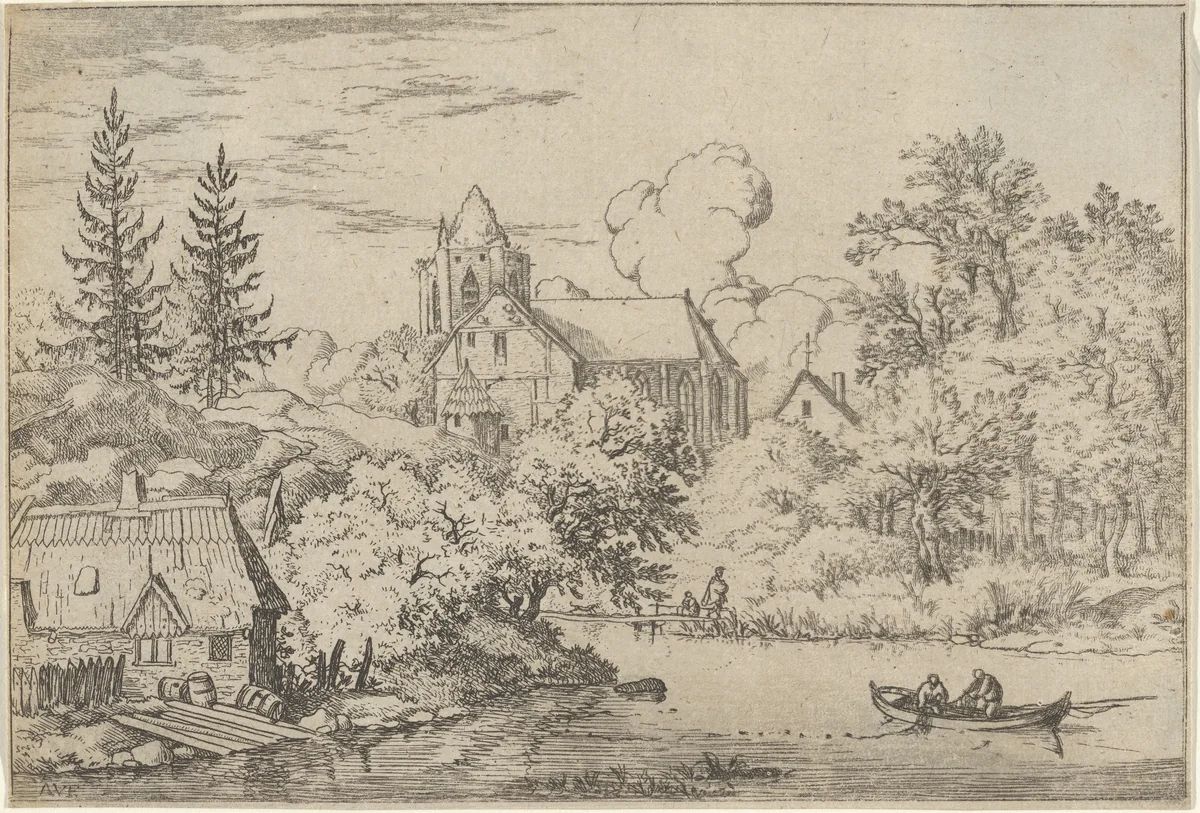 The Casks and Planks at the Back of the River by Allart van Everdingen, print, 1621-1675