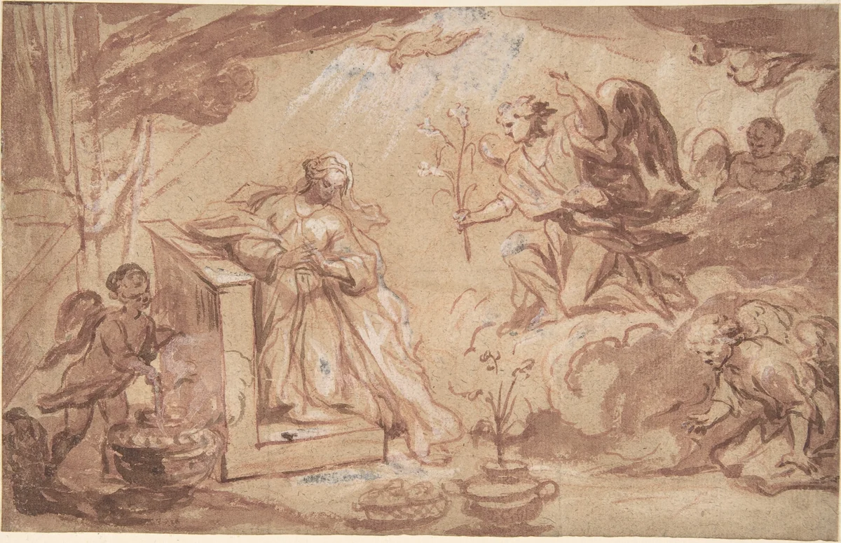 The Annunciation by anonymous, drawing, 1660-1710