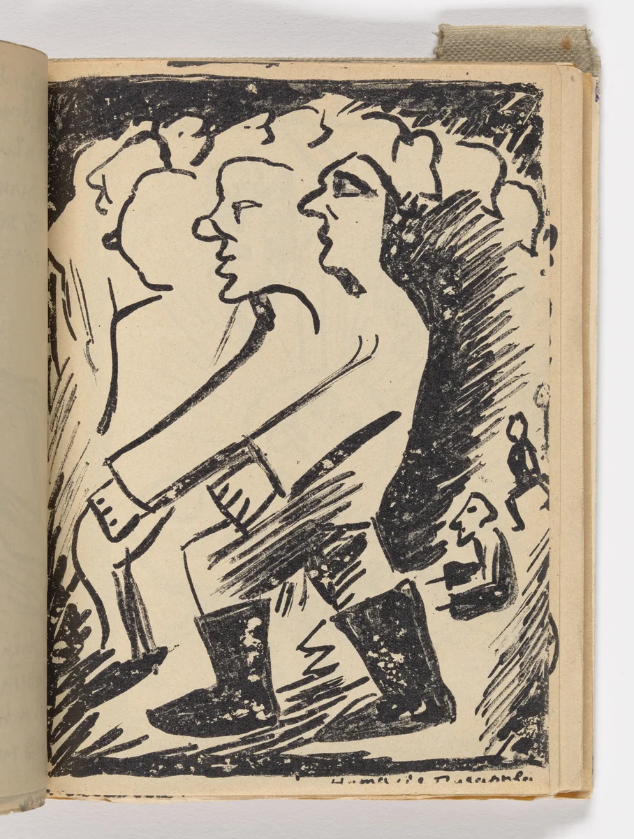 Plate (folio 23) from Mirskontsa (Worldbackwards) by Natalia Goncharova
Mikhail Larionov
Nikolai Rogovin
Vladimir Tatlin
Various Artists, illustrated book, 1912