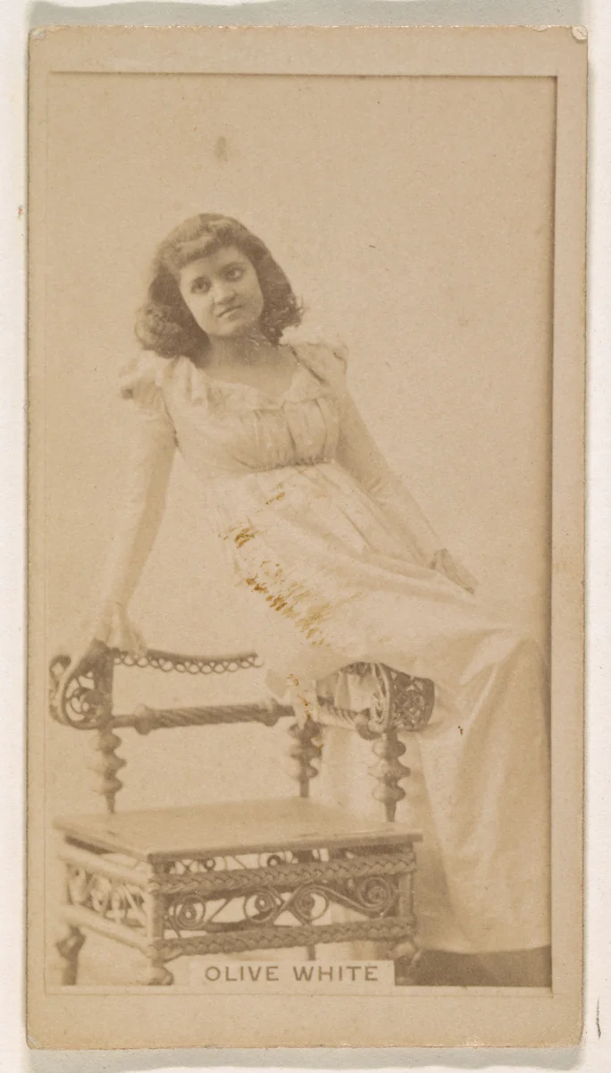 Olive White, from the Actresses series (N245) issued by Kinney Brothers to promote Sweet Caporal Cigarettes by Kinney Brothers Tobacco Company, photograph, 1890