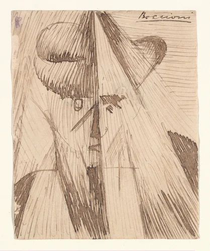 Head Against the Light (The Artist's Sister) by Umberto Boccioni, drawing, 1912