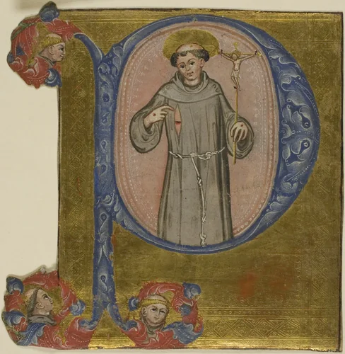 Saint Francis in a Historiated Initial "P" by Italian, painting, 1375-1399