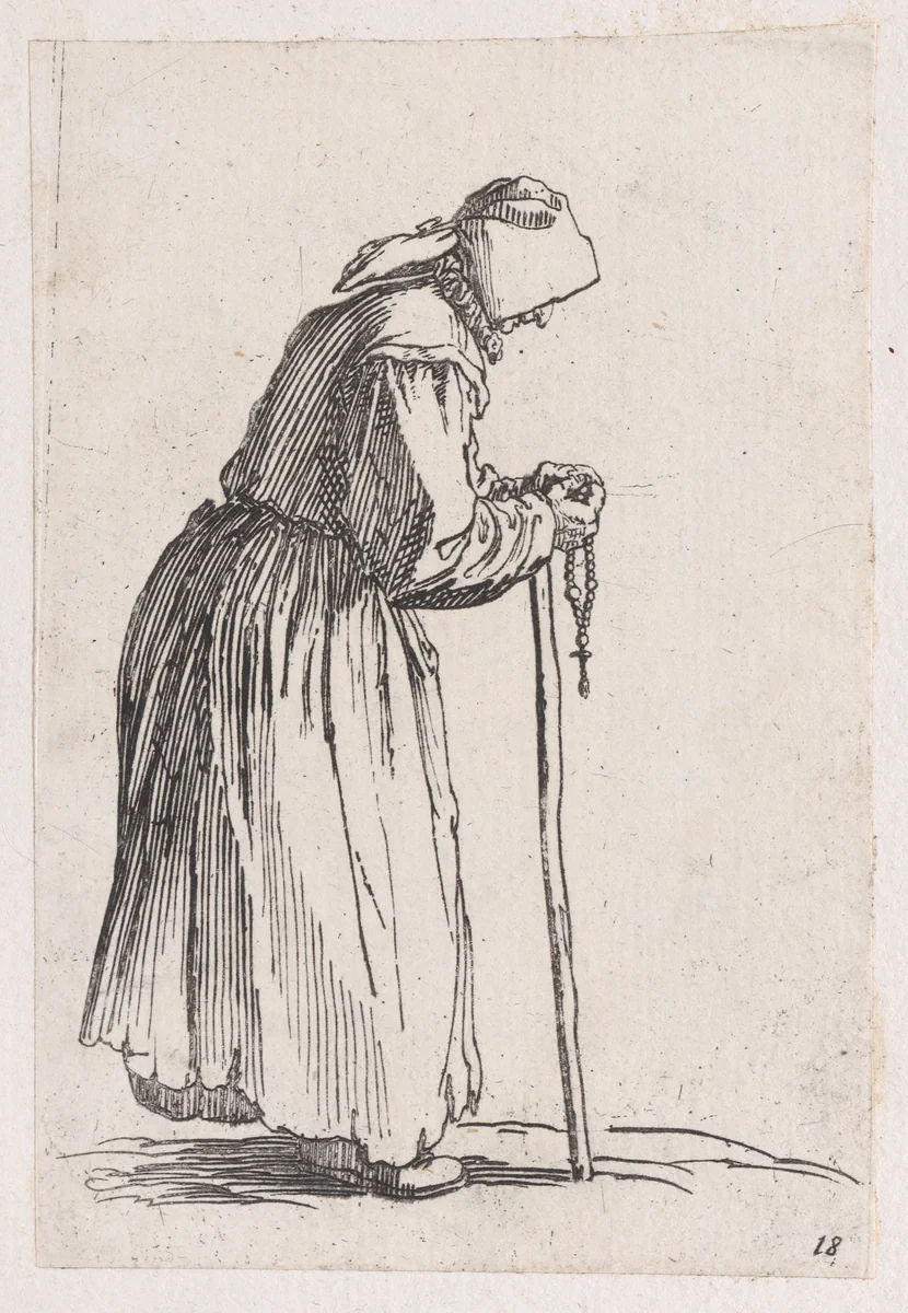Reverse Copy of La Mendainte au Rosaire (The Female Beggar with a Rosary), from Les Gueux suite appelée aussi Les Mendiants, Les Baroni, ou Les Barons (The Beggars, also called the Barons) by anonymous, print, 1625-1700