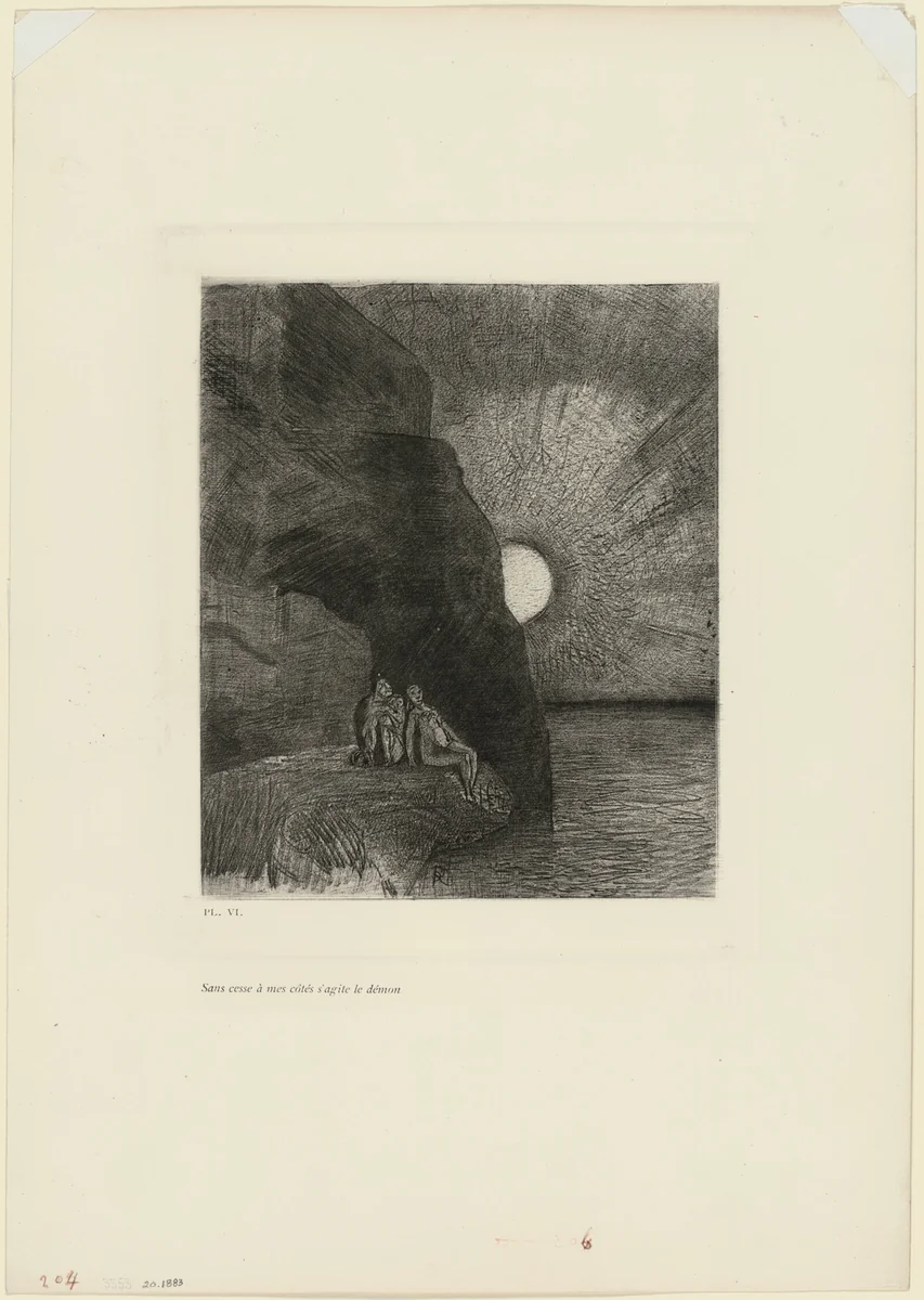 Ceaselessly by my side the demon stirs, plate 7 from Charles Baudelaire's Flowers of Evil by Odilon Redon, print, 1890