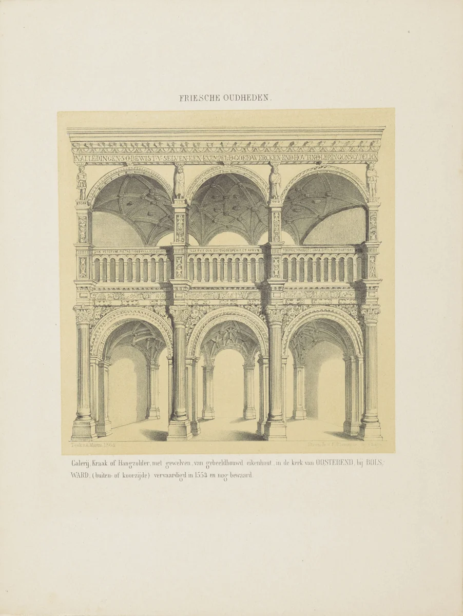 Galerij met gewelven in de kerk van Oosterend by anonymous, print, 1864