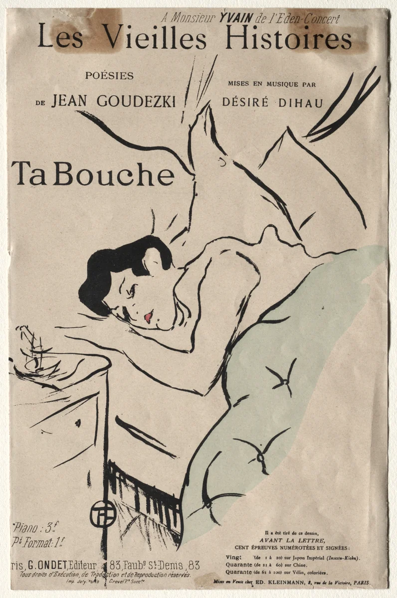 Les Vieilles histoires: Ta Bouche by Henri de Toulouse-Lautrec, print, 1893