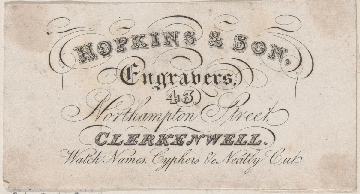 Trade Card for Hopkins & Son, Engravers by anonymous, print, 1700-1800