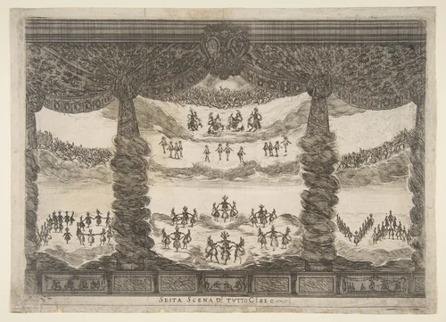 Sixth scene, the heavens, from "The marriage of the gods" (Le nozze degli Dei) by Stefano della Bella, print, 1637